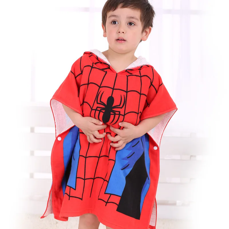 100%Cotton Children Soft bath towels Beach towel Spiderman Ironman Toddler Soft Plush Cartoon Animal Wipe Hanging Bathing Towel