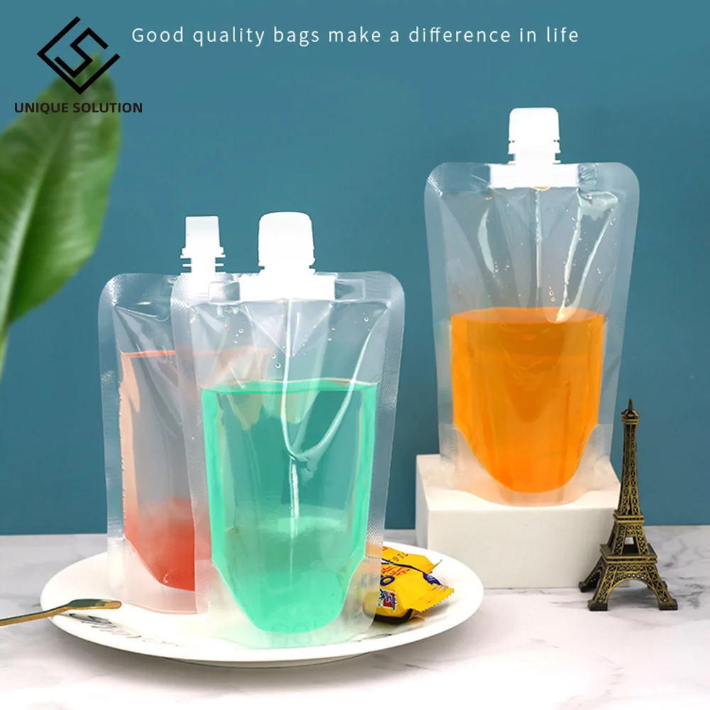 50PCS Eco Plastic Drink Packaging Bags Stand Up Spout Pouches Outdoor Camping Juice Coffee Bear Storage Bags With Free Funnel