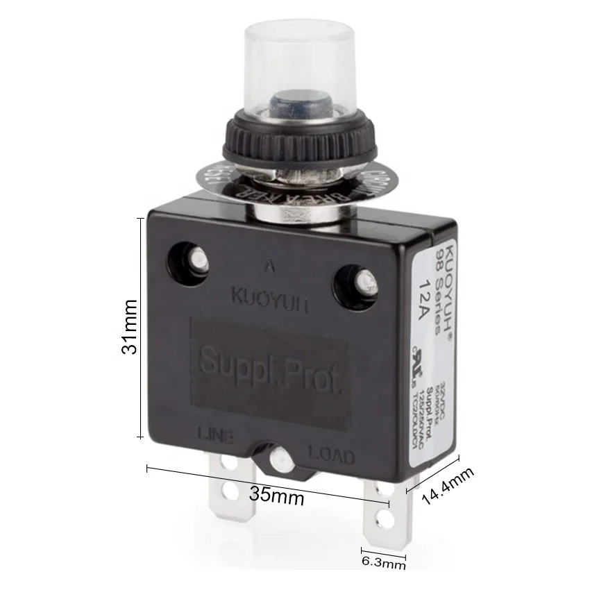 KUOYUH 98 series 12A Manual Reset Thermal Overload protector switch 3A-50A straight pin screw pin Mini Circuit Breaker
