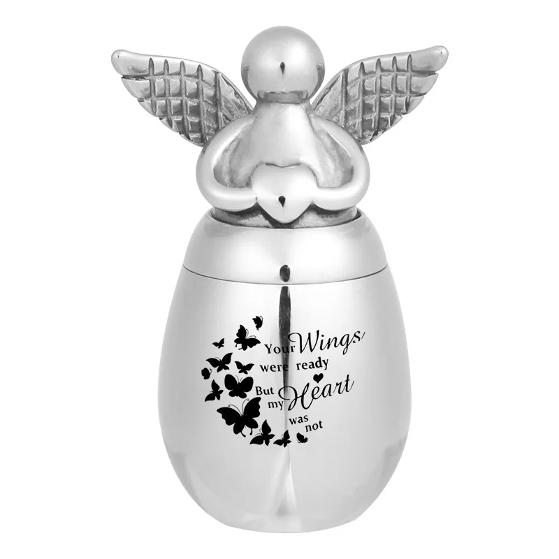 316L Stainless Steel Angel Wings Heart Small Urns Your Wings Were Ready Memorials Cremation Ashes Urn Keepsake Casket-Egg Shape