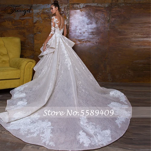 Imagen 2 del producto Vestidos de novia de sirena de encaje 2 en 1 de manga larga personalizados apliques de lentejuelas tren desmontable vestido de novia de talla grande para novia