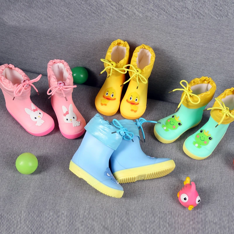 Autumn Winter Children Rain Boots Warm Plush Waterproof Kids Rain Shoes Boys Girls Baby Rubber Boots Soft PVC Snow Boots CSH789