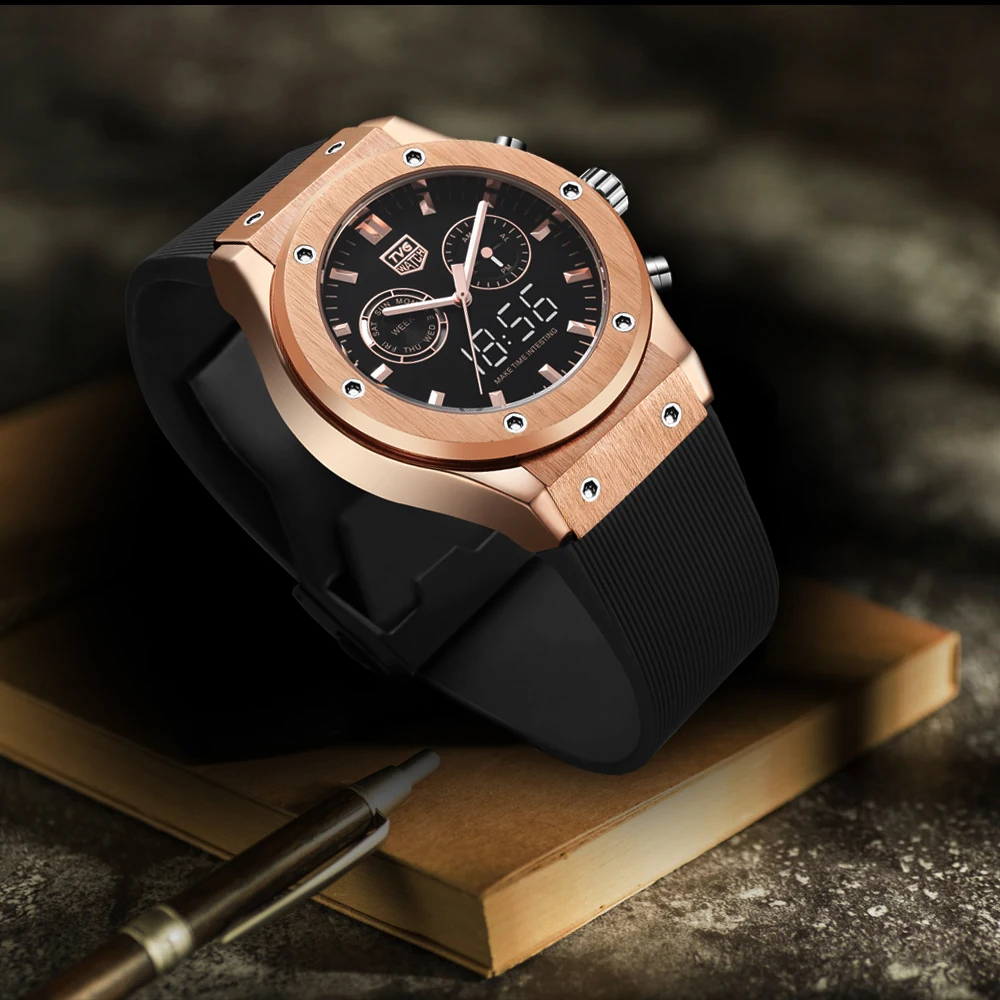 2019 Men Watches TVG Luxury Sport Brand Men Watches Rose Gold Dual Dispaly Quartz Military Watch horloge mannen reloj de hombre