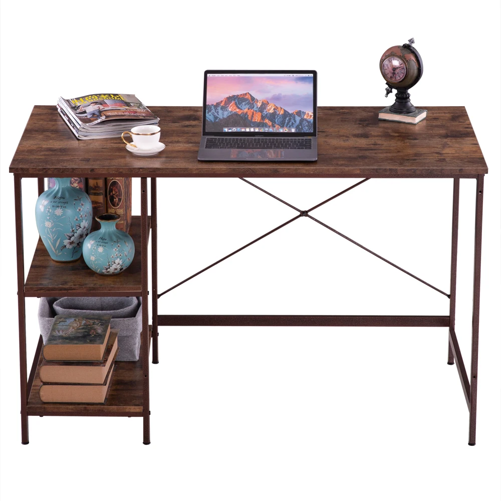 Industrial Style Computer Desk 3-Layers PC Laptop Study Table Workstation for Home&Office 120x60x75CM Walnut Color[US-Stock]