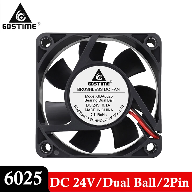 

5 PCS Gdstime 60mm 60x60x25mm Axial Fans DC 24V 2Pin Dual Ball Bearing PC Brushless Computer Case Cooling Cooler Fan 6cm 6025