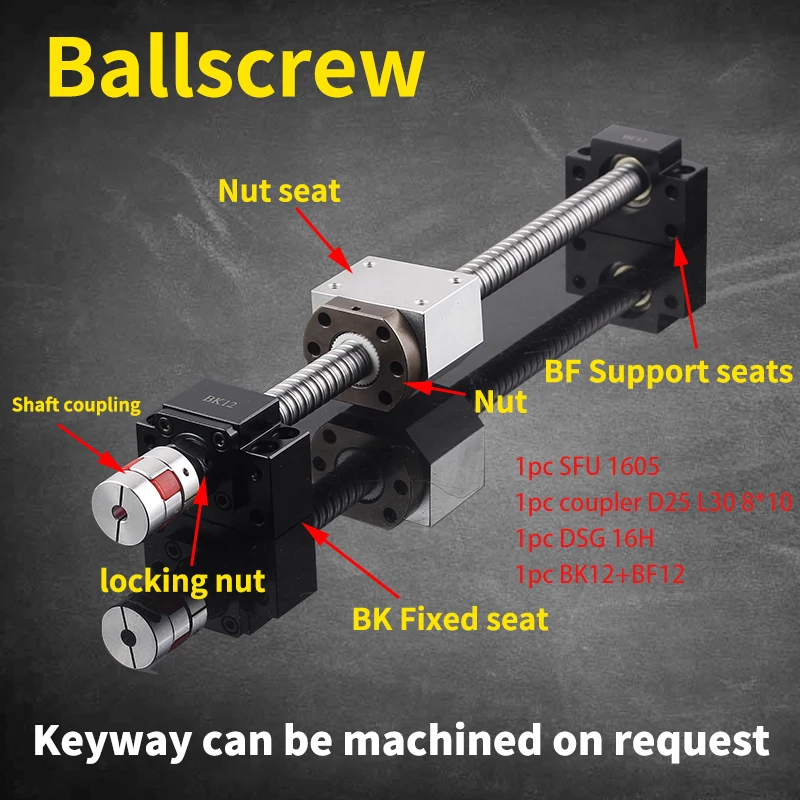 

Ballscrew SFU1605 550 length 300 700 1000 C7 End Machined + Ballnut + Nut Housing BK/BF12 End Support + Coupler RM1605 Ballscrew