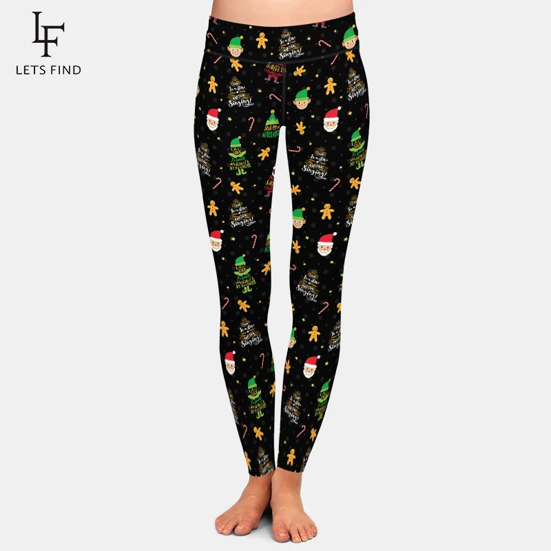 LETSFIND 2019 New Arrival Christmas Elf Printing High Waist Leggings High Elastic Women Black Leggings