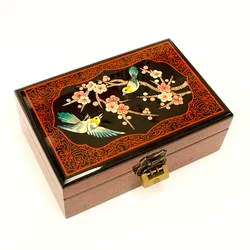 Handmade Wooden Jewelry Box of Chinese Classical Aesthetics Lacquerware Organizer Built in Mirror for Women Great for Gifting