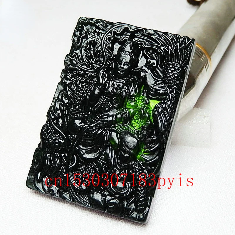 

Natural Black Green Jade Dragon Phoenix Guanyin Pendant Necklace Double-sided Carved Fashion Charm Jewelry Amulet Men Women Gift