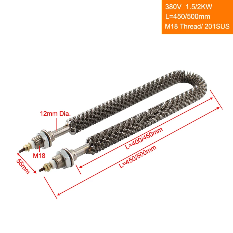 Finned Tubular Heating Element U Type 220/380V 10/12mm Tube Diameter Heater Element M16/M18 Thread U Type Heating Tube for Oven