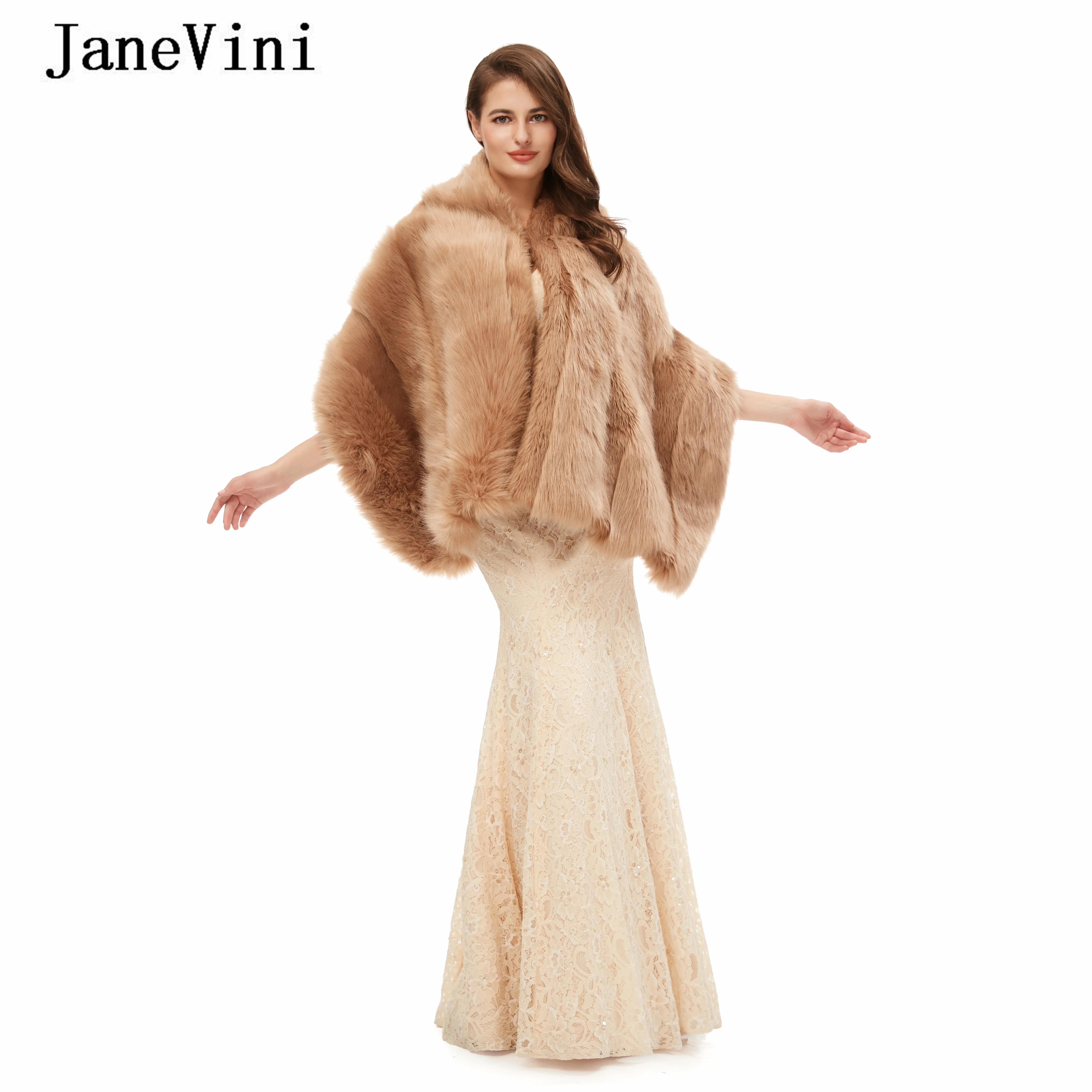 

JaneVini New Fashion Winter Wedding Fur Coat Faux Fur Bolero Bridal Shawls Women Party Wraps Warm Cape Cloak Wedding Accessories