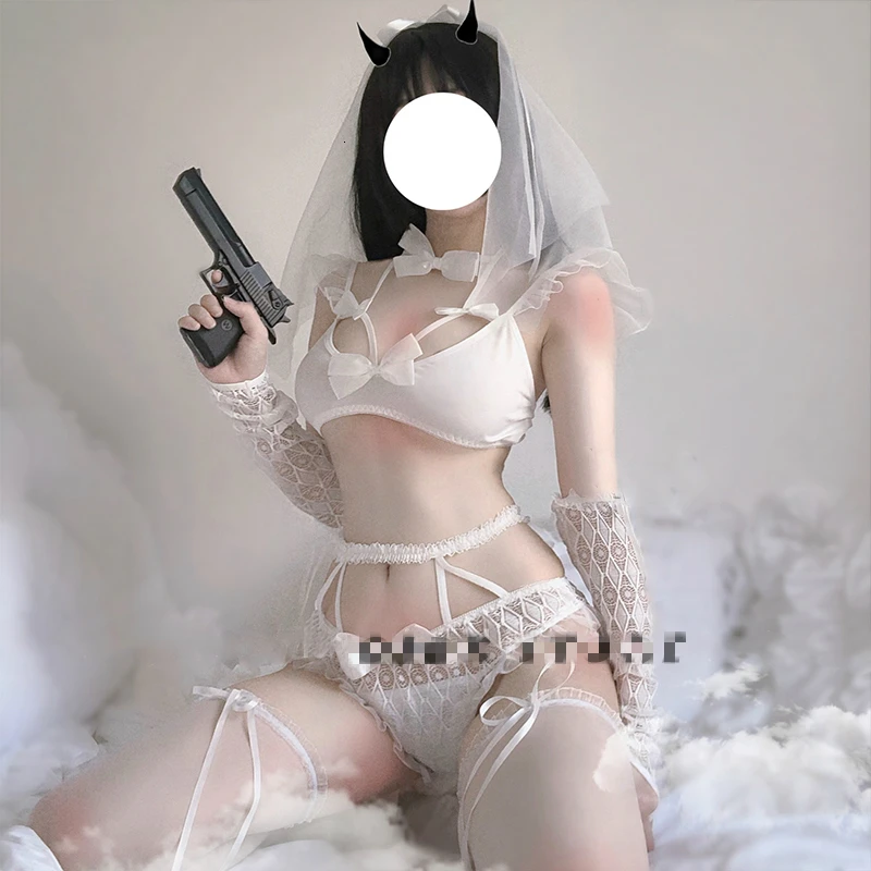 Sexy Lingerie Bride Wedding Dress Lace Erotic Underwear for Women Maid Cosplay White Black Uniform Temptation Roleplay Costumes