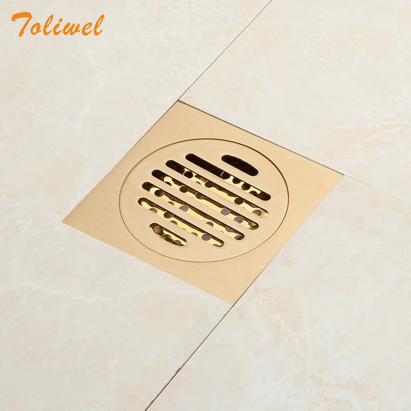 Brass Polished  Bathroom Wetroom Square Shower  Drain Floor Trap Waste Grate Round Cover Hair Strainer Chrome Drainer