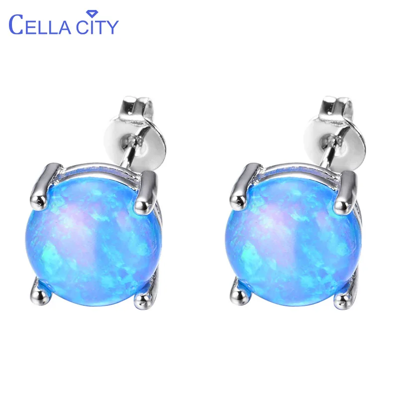 Cellacity 8 colors optional Opal Silver 925 Jewelry Gemstones Earrings for Women Fashion Simple Ear Studs Rose Gold Color Gift