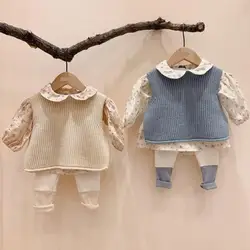 New Toddler Baby Boys And Girls Solid Sleeveless Knit Pullover Vest Sweater Fashion Newborn Baby Knitted Waistcoat Tops