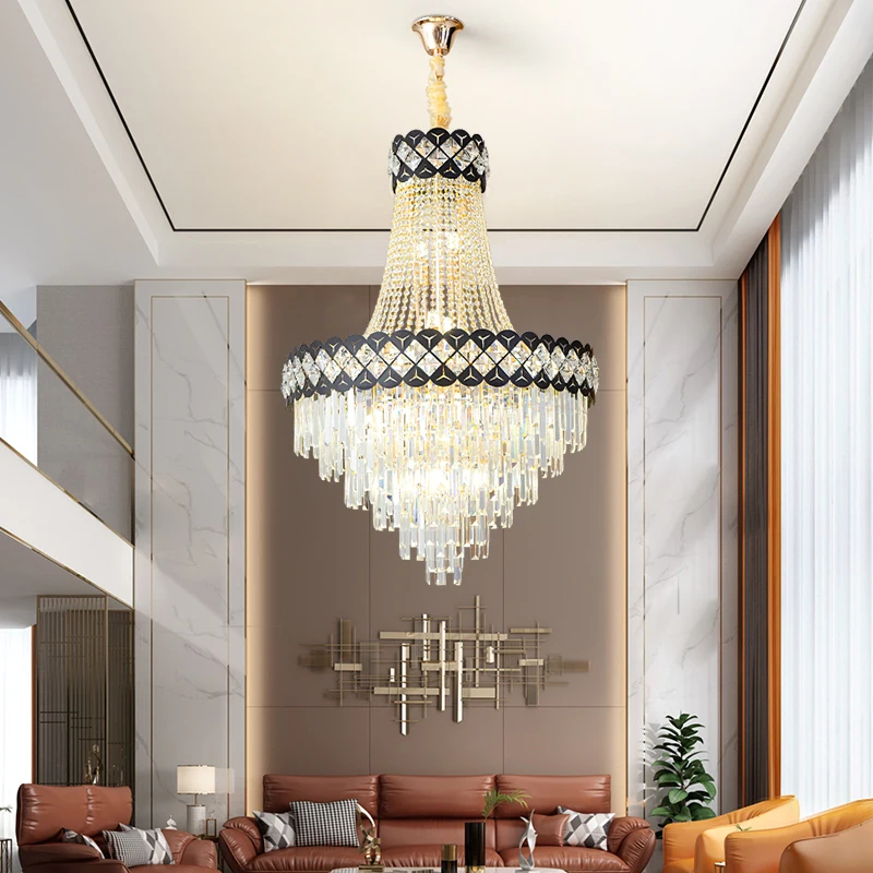 

Duplex Building Crystal Chandelier Spiral Staircase Hall Modern Villa Living Room Hollow Light Luxury Suspended Gloss Lamp