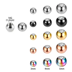 10pcs Replacement Spare BALLS with CZ GEM Labret Barbell Bar Piercing Attachments 16g(1.2mm)  DIY Stainless Steel Body Jewelry