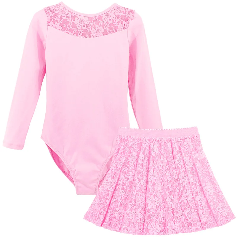 Girls Ballet Dress Gymnastic Leotards Lace Skirted Dancewear Leotards Long Sleeve Kids Toddler Gymnastic Swimsuit For Dancing