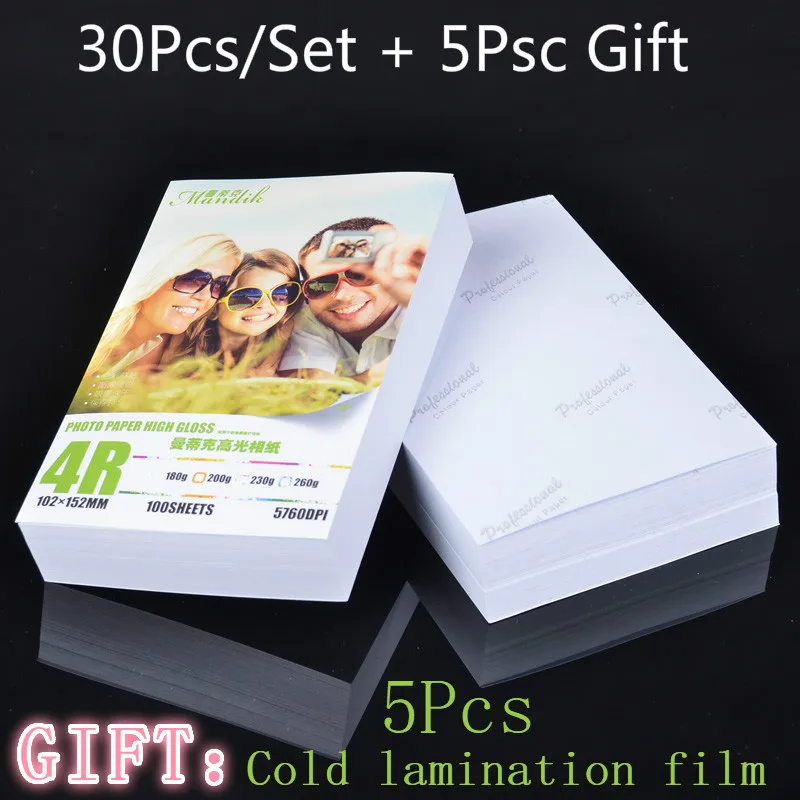 

4r 6inch 4x6 30 Sheets Glossy Photo Paper For Inkjet Printer Paper Imaging Supplies Printing Paper Photographic Color Coated