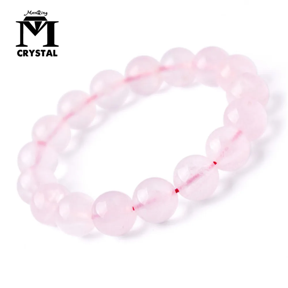 Natural Pink Rose Powder crystal Quartz Stone Streche Bracelet Elastic Cord Pulserase Jewelry Beads Lovers woman Gift