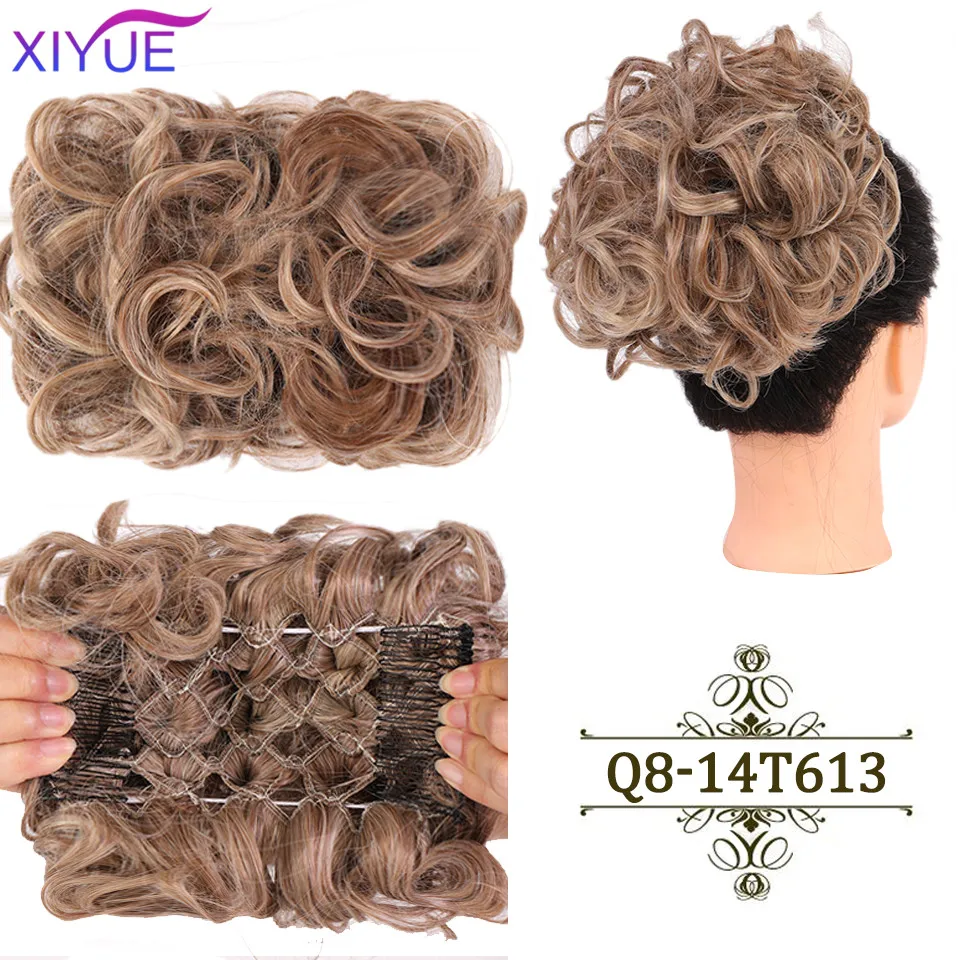 XIYUE LARGE Comb Clip In Curly Hair Extension Synthetic Hair Pieces Chignon Women Updo Cover Hairpiece Extension Hair Bun