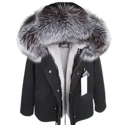 MAOMAOKONG 2022 Real Fur Coat New Fashion Fox Fur Collar Winter Women's clothing Removable Lining Thickened Jacket Short Parka