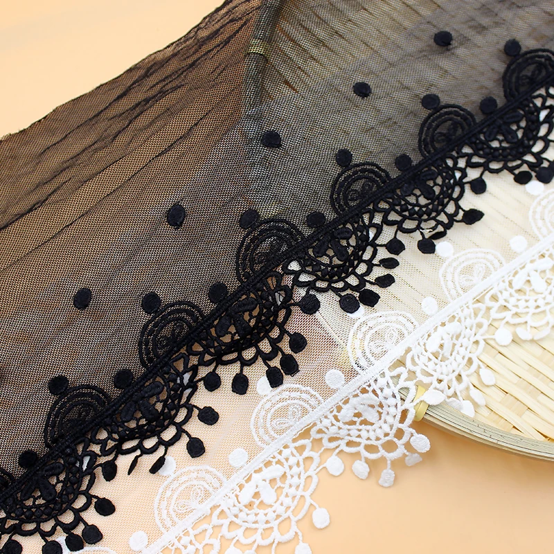 

Lace Trim 5 yard Black Ivory Gauze Mesh Tulle Cotton Embroidered Ribbon Tapes Cloth Fabric Material 15cm 5.9" width 27918M4F26