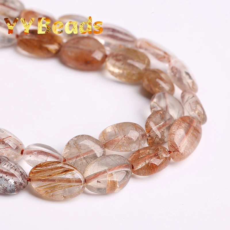 Natural Irregular Copper Rutilated Quartz Crystal Smooth Loose Charm Beads for Jewelry Making DIY Bracelet Necklace Accessories