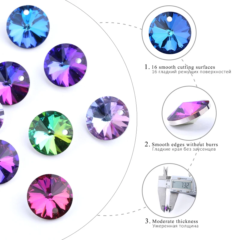 14mm Satellite Pendant Crystal Charms Round Glass Beads For Women Jewelry Making Necklaces DIY Earring Findings 12pcs/lot