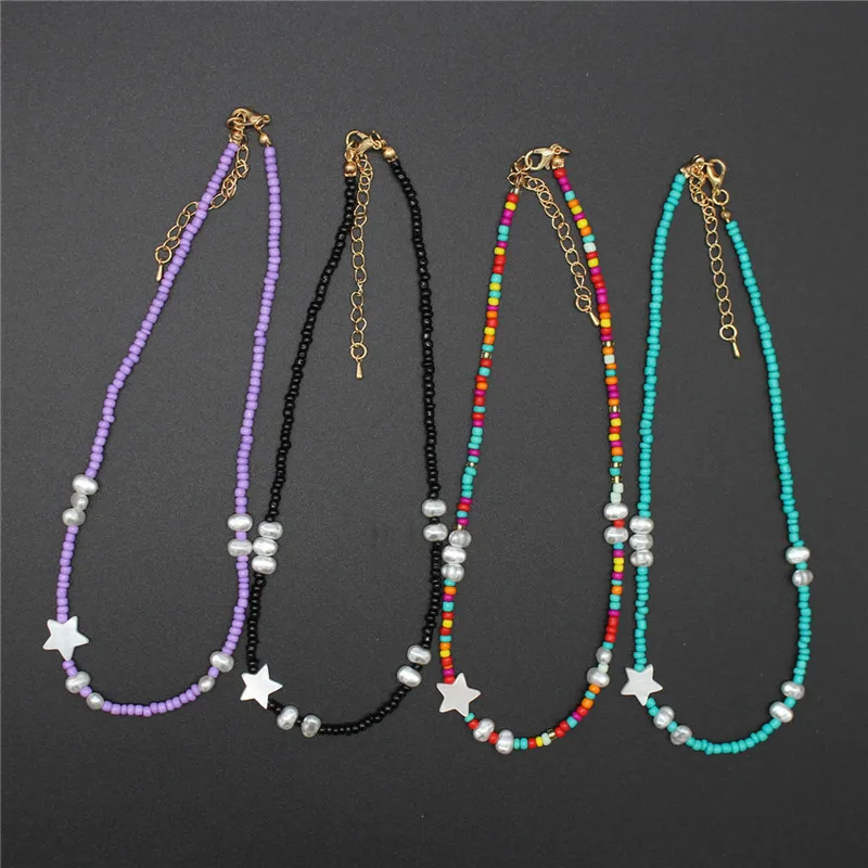 New Pearl Beads Strand Choker Necklace Women String Collar Charm Shell Star Colorful Handmade Femme Jewelry Boho Accessories