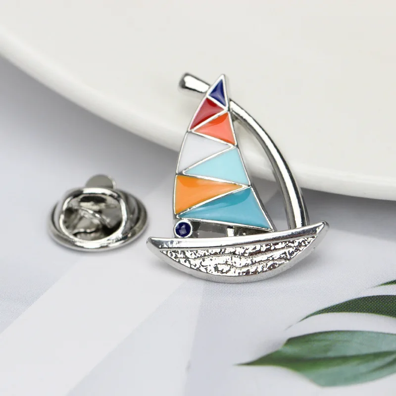 Navy style badge cartoon tropical fish metal brooch creative sailboat lighthouse rudder cartoon brooch lapel pin small gift