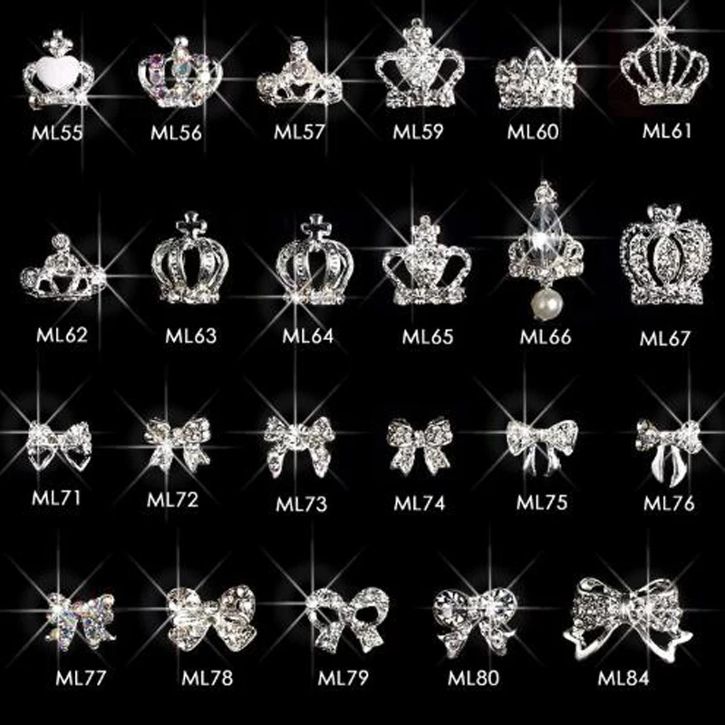 10Pcs Metal 3D Nail Alloy Rhinestones Shinny Crown/Bow Design Diamond Gems Nail Crystal Charms Nail Art Supplies Nail Charms 1#3