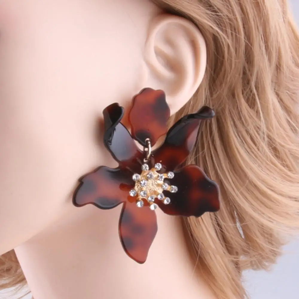 Brincos pendientes de gota de flores para las mujeres de moda brillante resina Bohemia pendientes grandes declaración Kolczyki