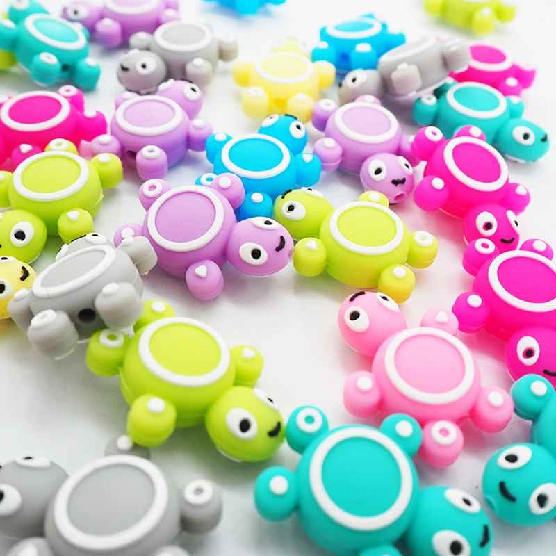 Chenkai 10PCS Silicone Turtle Beads Baby Animal Shape Of Mini Tortoise Teething BPA Free DIY Infant Nursing Pacifier Chain Clips