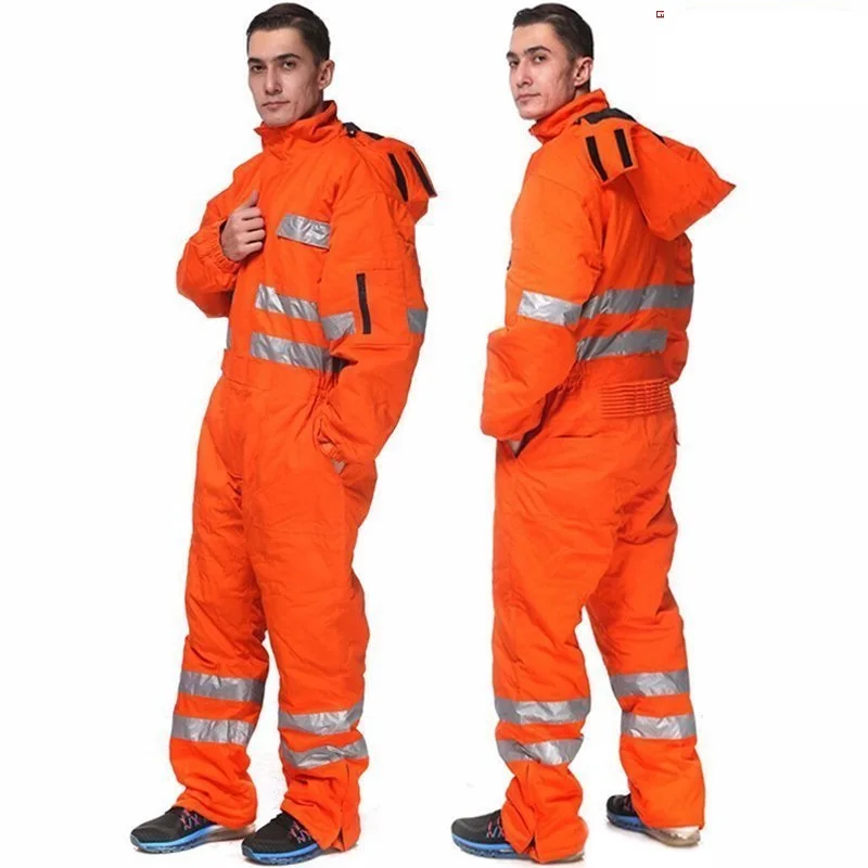 Reflective machine repair overall oil dust-proof jumpsuit factory welding suit coveralls  hooded cotton padded uniform Hi Vis