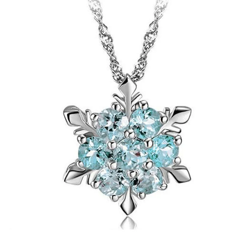 Christmas Gift Fashion Snowflake Crystal Pendant Necklace for Women Girls