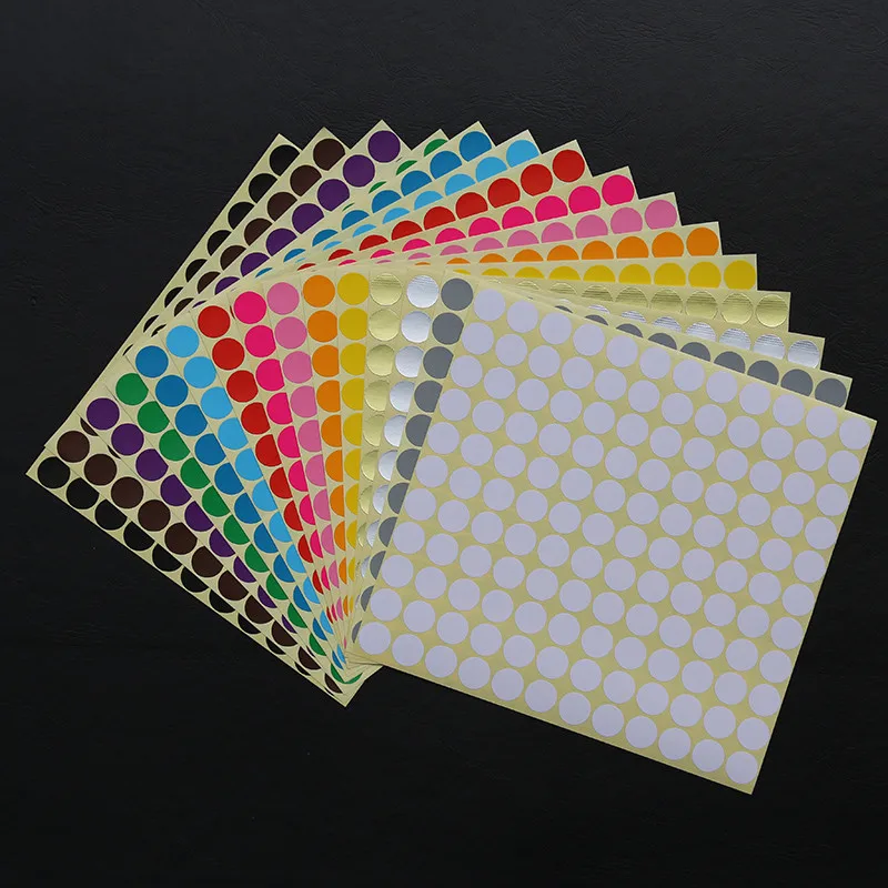 Round Colorful Writing Stickers, Dot Blank, Self-Adhesive Circle Paper Tag, DIY, 6mm, 8mm, 10mm, 13mm, 19mm, 15 Sheets per Lot