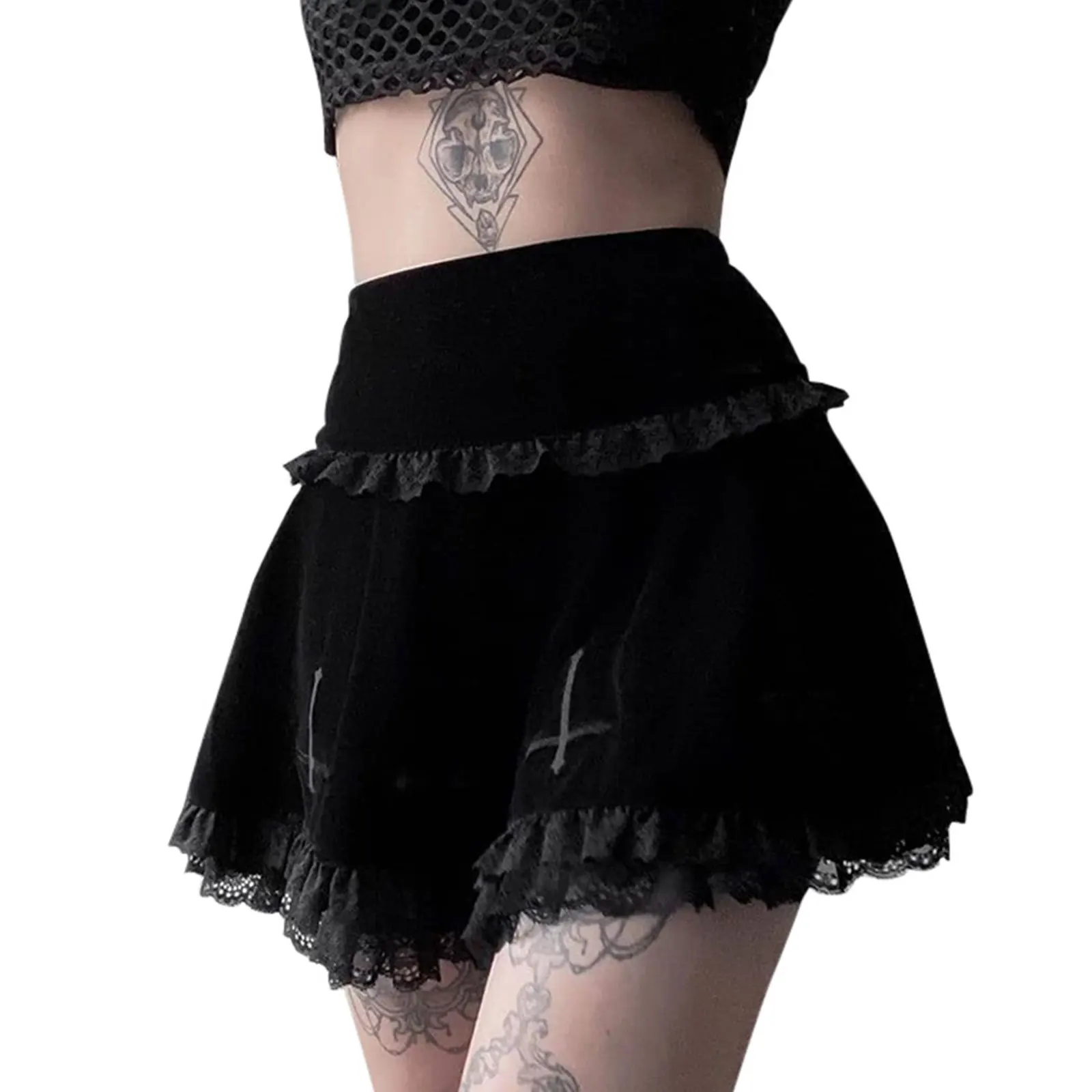 Sexy Women Fashion Cross Embroidery Skirts Casual Summer Ladies Female Stylish Lace Trim Skirts for Party