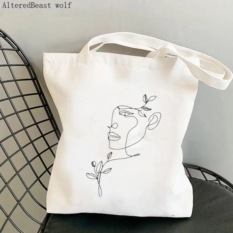 Women Shopper bag face with butterfly line Kawaii Bag Harajuku Shopping Canvas Shopper Bag girl handbag Tote Shoulder Lady Bag