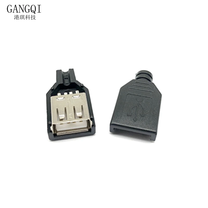 DIY 10pcs Type A Female USB 4 Pin Plug Socket Connector With Black Plastic Cover USB 2.0 Connect Adapter PCB  Type-A DIY Kits