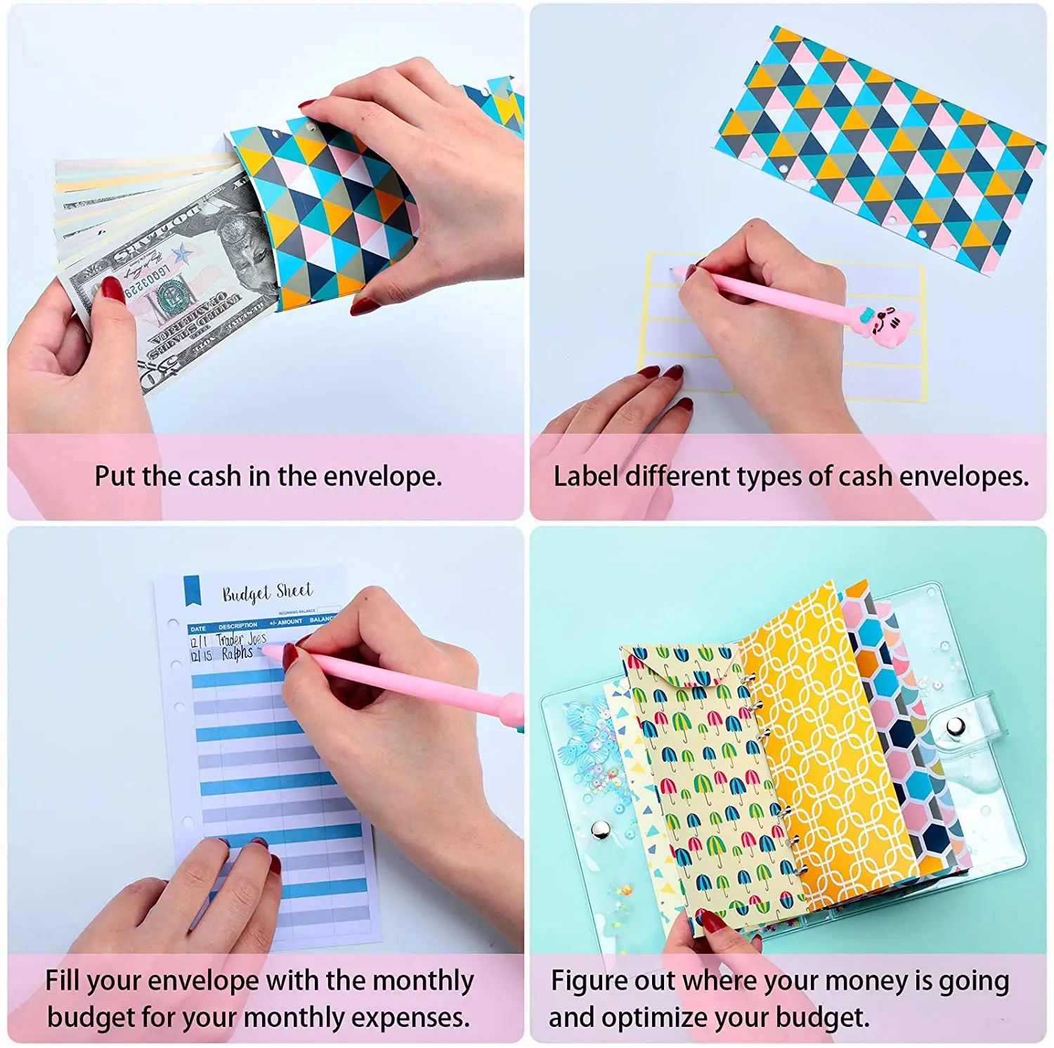 A6 Chất Kết Dính Ngân Sách Tiền Mặt Bao Thư Hệ Thống Ngân Sách Lập Kế Hoạch Tổ Chức 6 Vòng Xách Tay Lọ Với Sáng Bóng Kim Sa Lấp Lánh