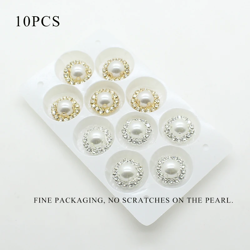 New Fashion 15mm Pearl Rhinestones Button DIY Handwork  Accessories Sewing Clothing Shiny Decoration 10Pcs Gold or Silver