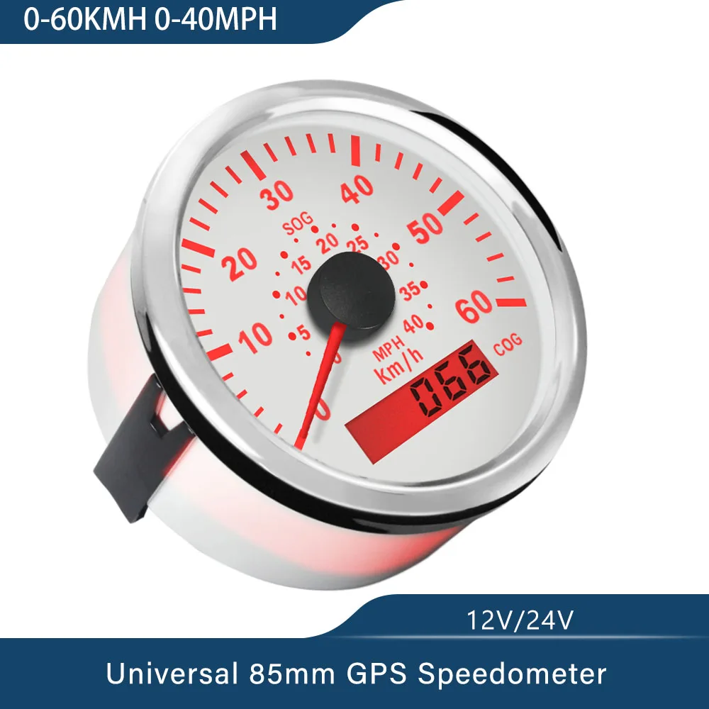 

New Universal 85mm (3-3/8'') 0-60km/h 0-120KM/H GPS Speedometer for Car Boat Yacht Vessels With Red Backlight 12V 24V