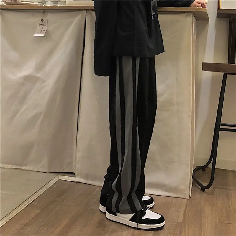 Wide-leg Pants Women BF Style Harajuku Side Stripe Workout Teens Trouser Pantalones Casual Unisex Fall Couples High Waist Bottom