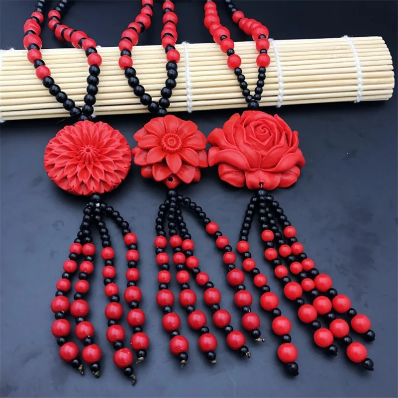 Red Cinnabar Carved Lucky Pendant Necklace Chain Bead Pendants Necklaces Women Jewelry Transshipment Gift