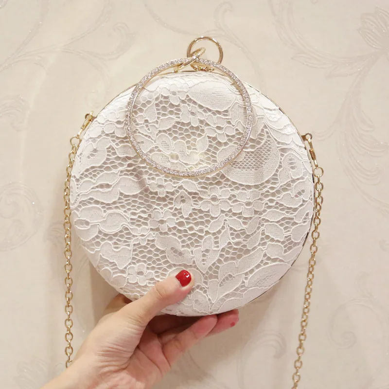 

Fashion Lace Clutch Bag Bun Small Round Pouch Ladies Sweet Shoulder Bags Female Wedding Clutches Floral Pattern Trendy Purse