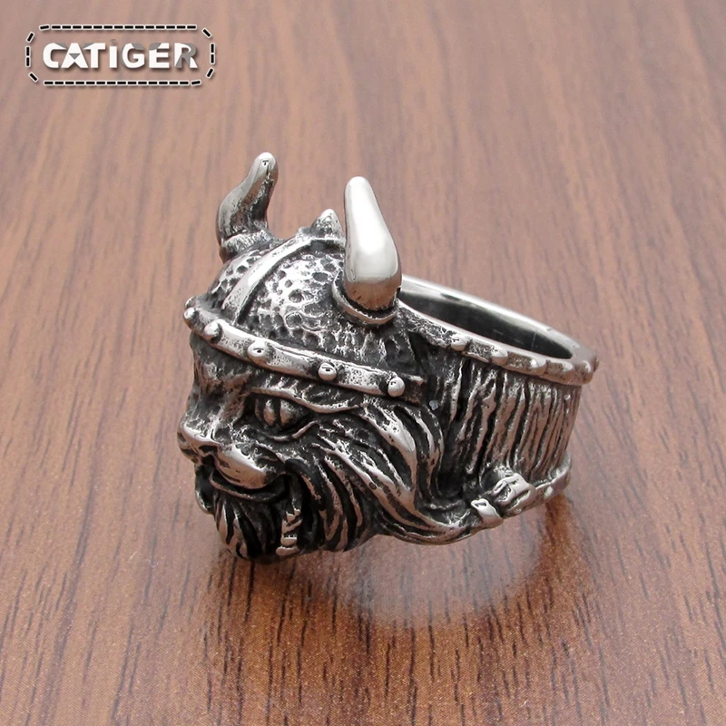 Free Shipping  Punk 316L Stainless Steel Nordic Viking Helmet Cat Ring Scandinavian Warriors Animal Pirate Pat Rings Jewelry