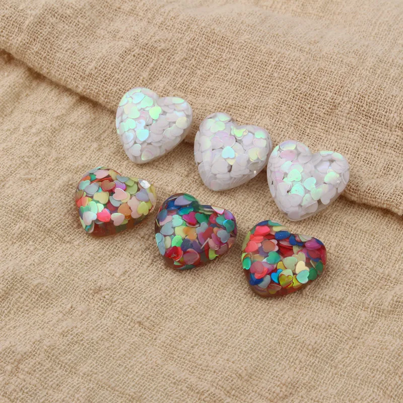 10pcs New Full Hearts Love Sequins Resin Flatback Hairpin Accessory Cabochon Bead Earring Findings Embellishment Jewelry Make