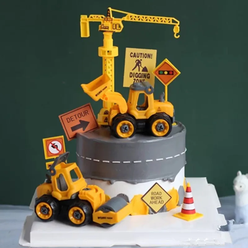 Construction Party Decor Cake Toppers Engineering Vehicle Car Cake Decorations Baking Favor for Kids Baby Shower Birthday Party