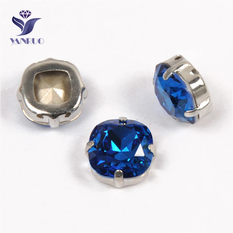 YANRUO 4470 All Sizes Capri Blue Cushion Cut Point Back Sewn Stones Strass Glass Rhinestones Sewing Crystals For Crafts